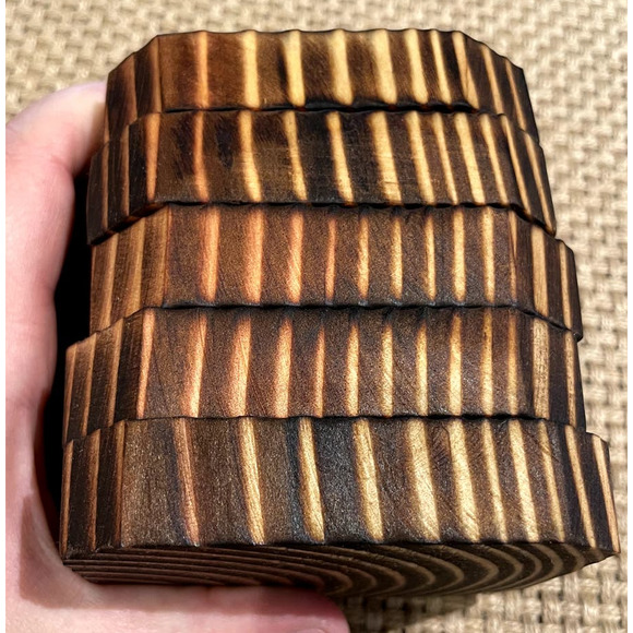 Handmade Wooden Coasters Wood Burn Dark & Light Brown Set of 5 Rustic Farmhouse - Picture 9 of 10